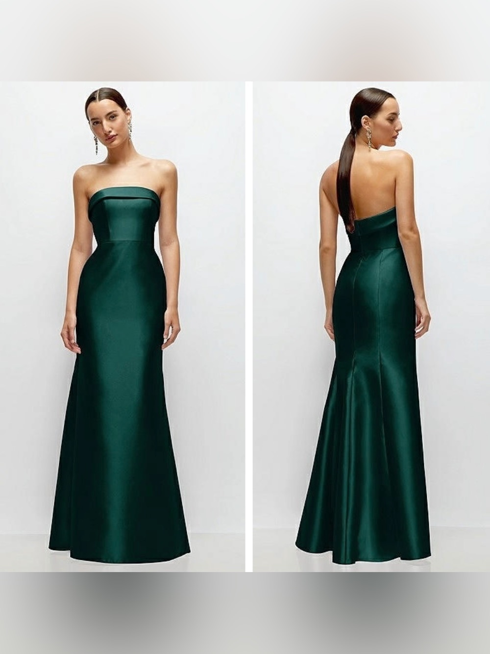 NWT Alfred Sung Strapless Cuff Neckline
Satin Trumpet Gown in Evergreen, Size 4R